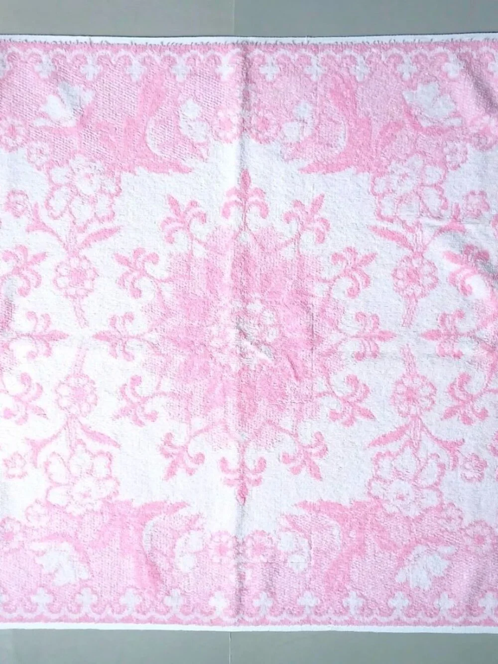 Vintage Pink and White Floral Martex Bath Towels - 24 x 41